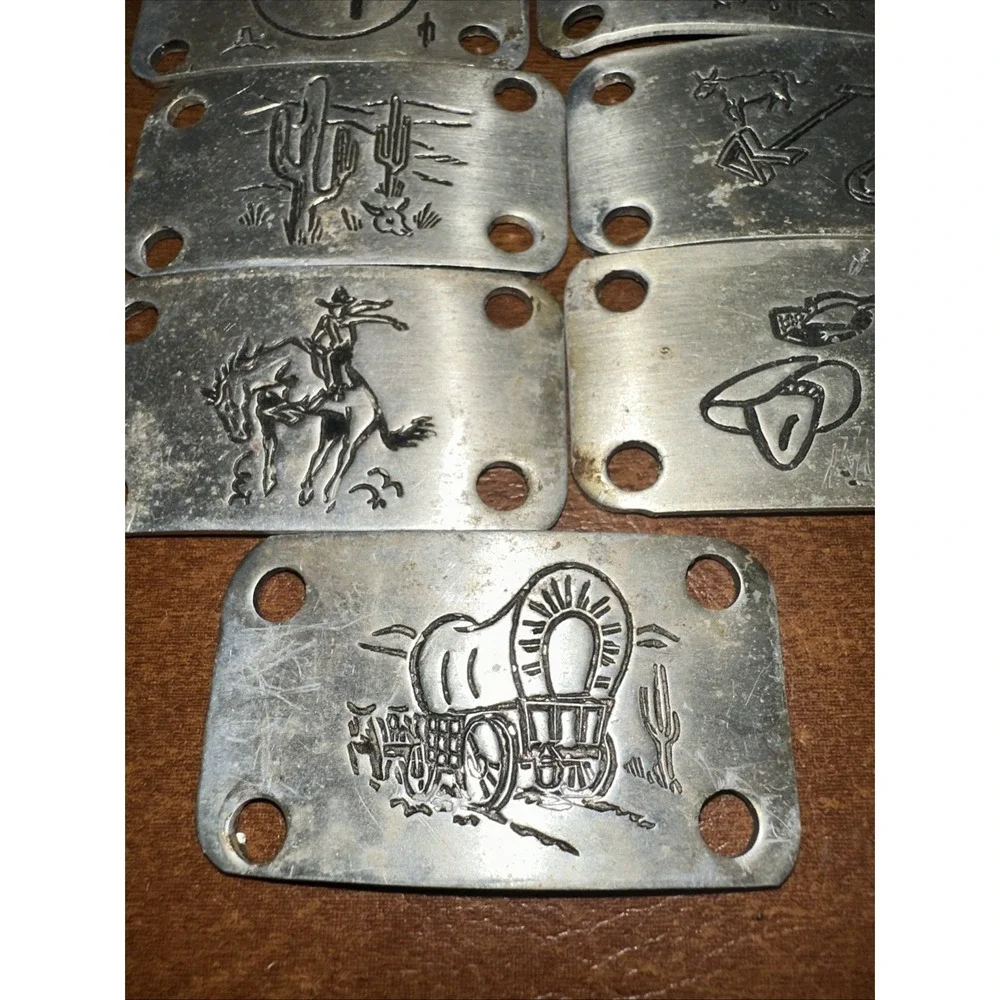 Western Vintage Aluminum Belt Buckle and 9 Bars For Conchos